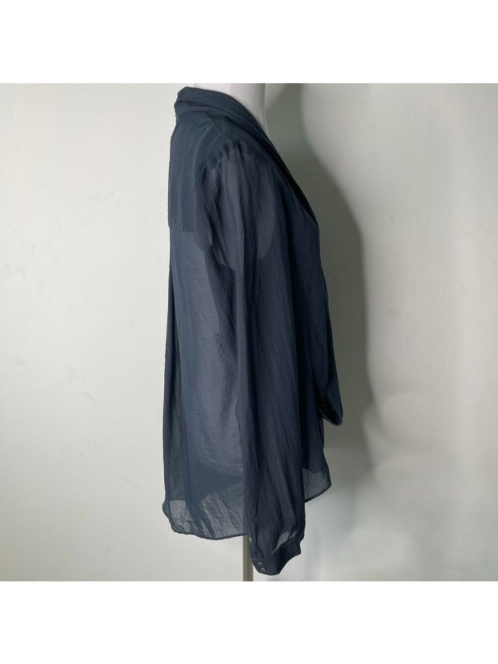 Helmut Lang Sheer Draped Morse Wrap Blouse Blue Grey Asymmetric Top Women's L - Picture 7 of 12